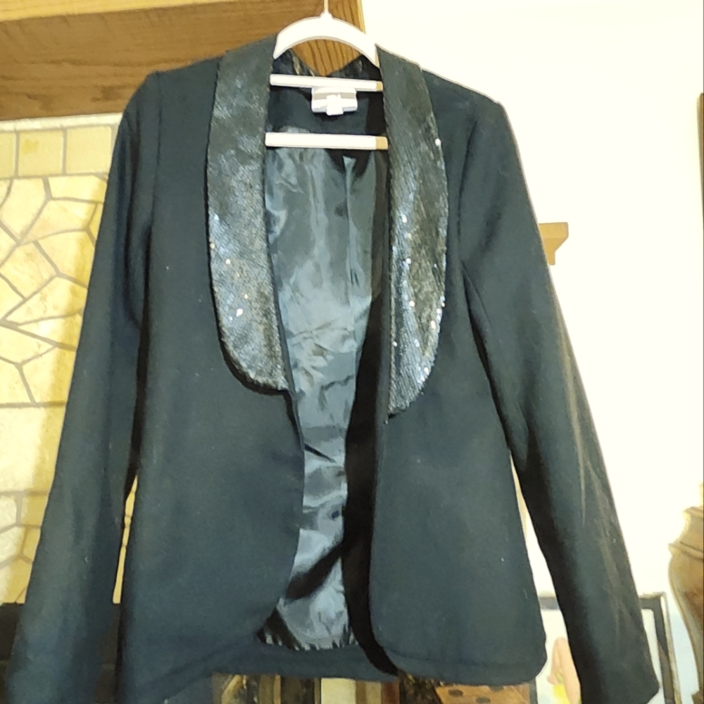 Black Sequin Lapel Blazer